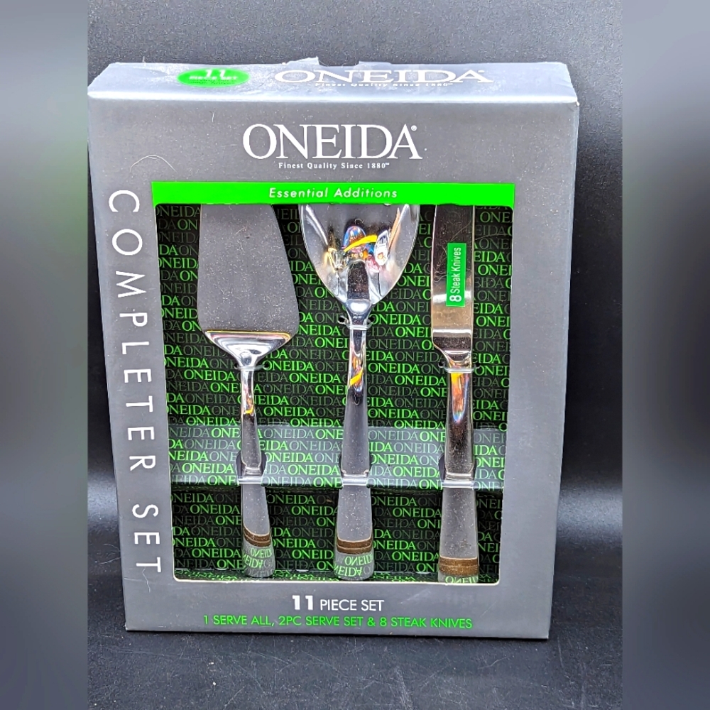 Oneida Stainless Steel 11 Piece Completer - 3 Serving pieces and 8 steak knives